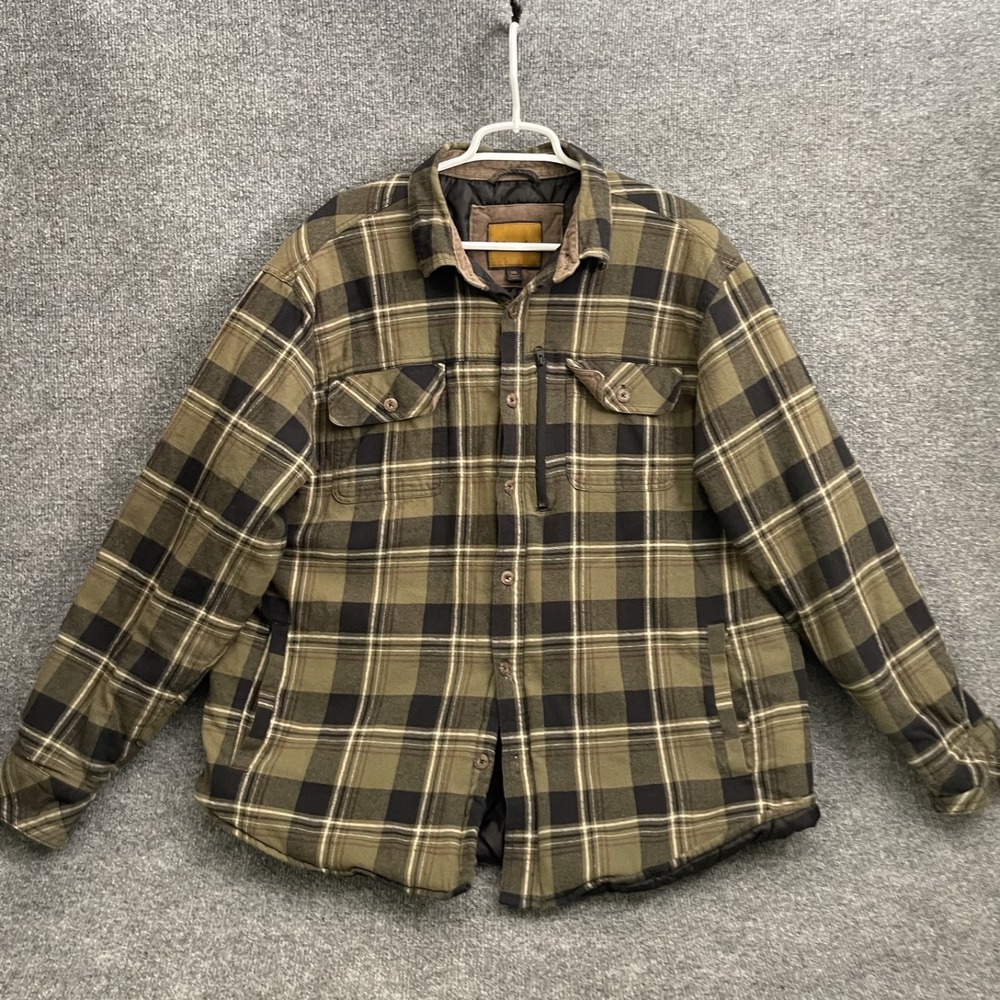 Venado Shacket Mens Sz 2XL Flannel Plaid Quilted Interior Olive Green